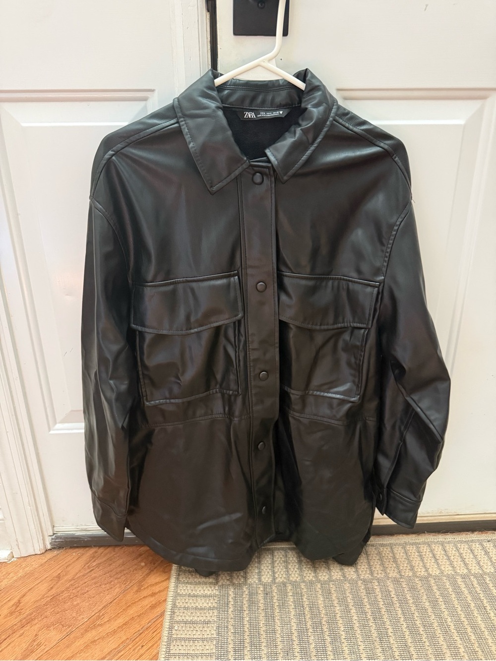 Zara Black Faux Leather Utility Jacket
